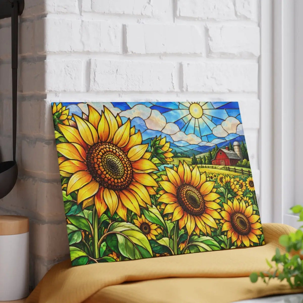 Sunflower Glass Cutting Board, Farmhouse Kitchen Decor, Country Sunflower Chopping Board, Stained Glass Floral Gift, Housewarming Gift