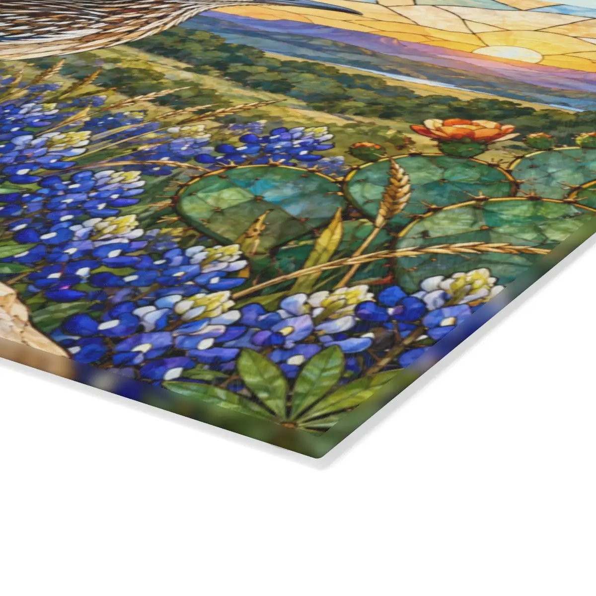 Roadrunner Glass Cutting Board, Southwestern Bird Kitchen Decor, Wildflower Landscape Chopping Board, Nature Lover Gift, Birdwatcher Gift