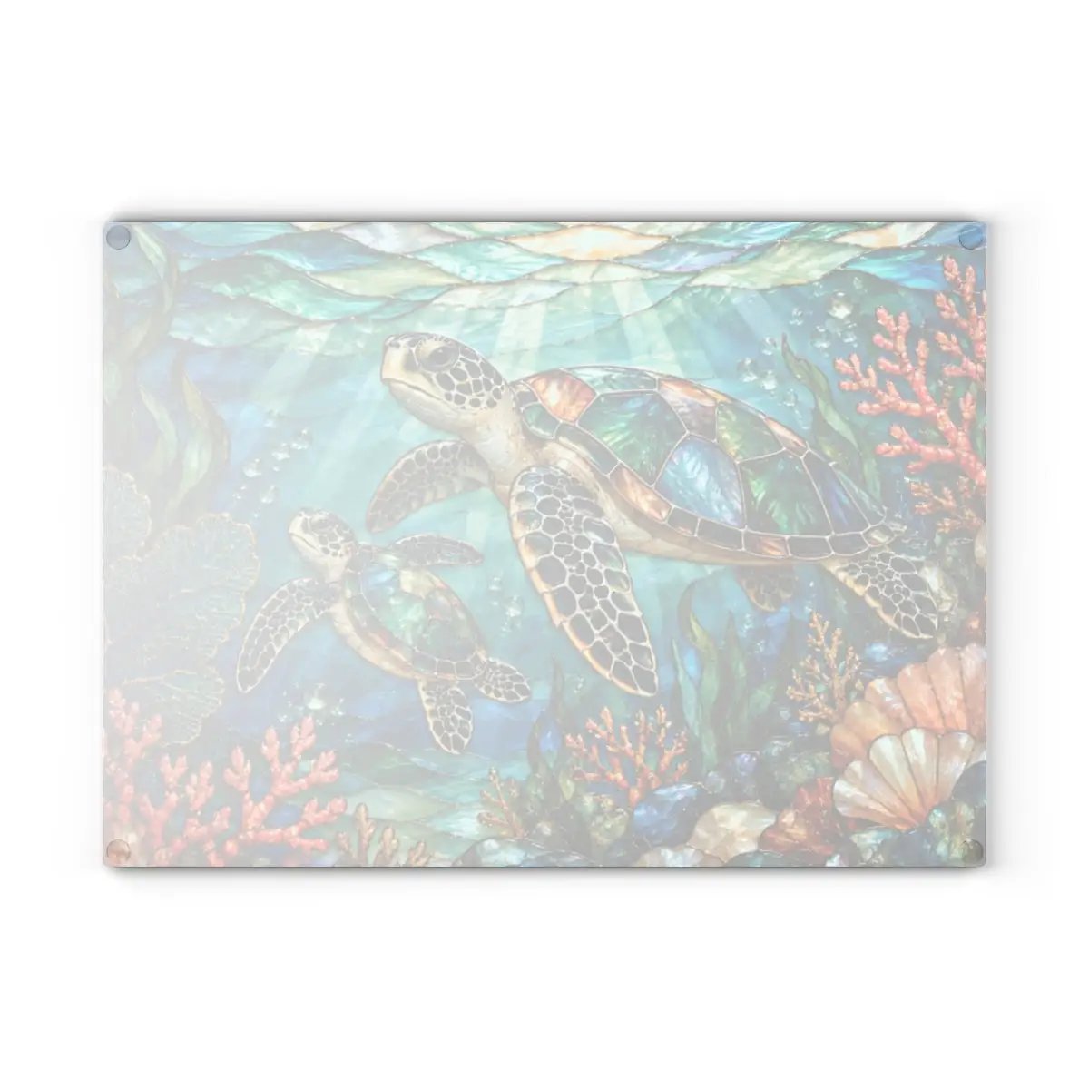 Sea Turtle Cutting Board, Ocean Kitchen Decor, Marine Life Glass Chopping Board, Coastal Sea Turtle Gift, Coral Reef Kitchen Art Piece