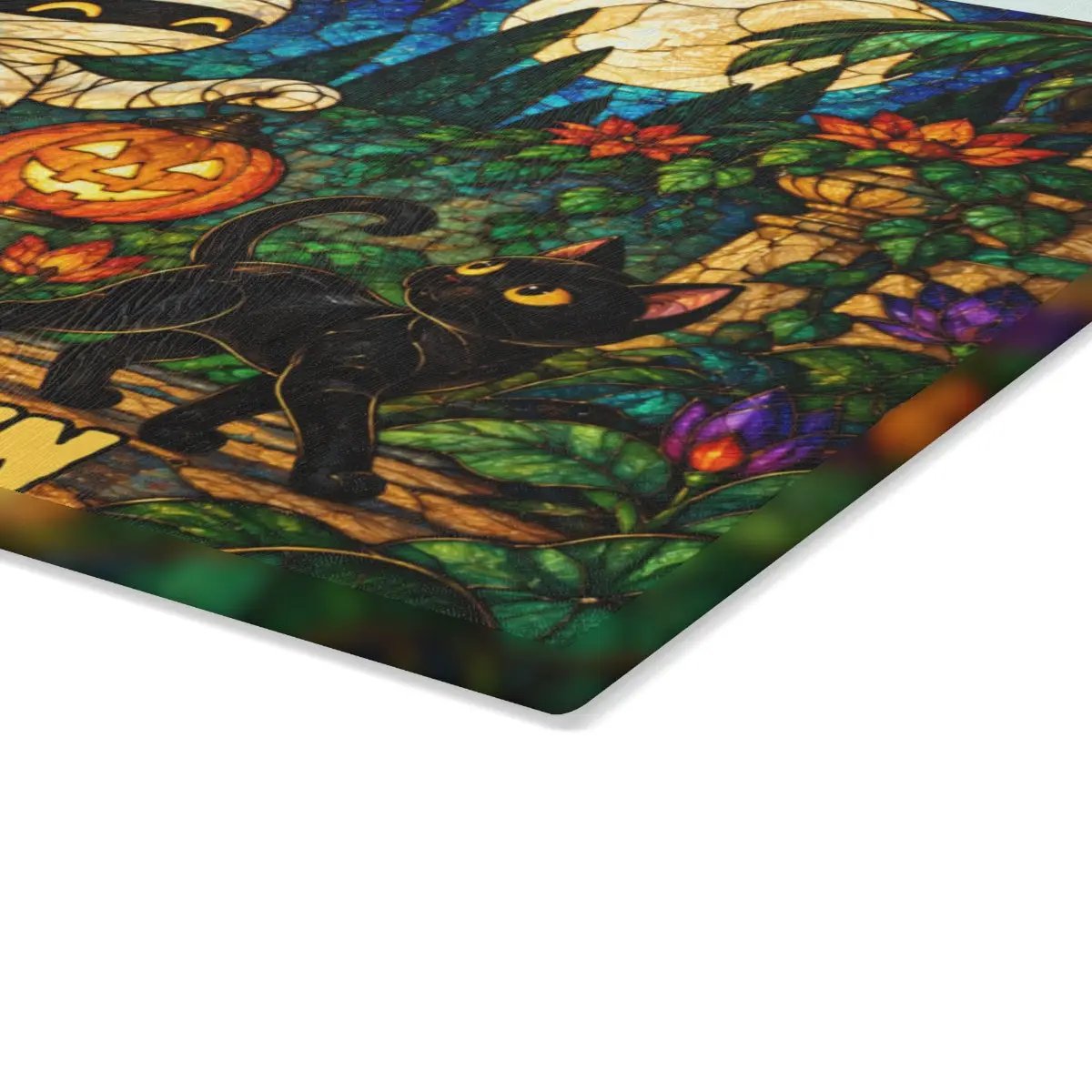 Halloween Mummy Personalized Glass Cutting Board, Spooky Kitchen Decor