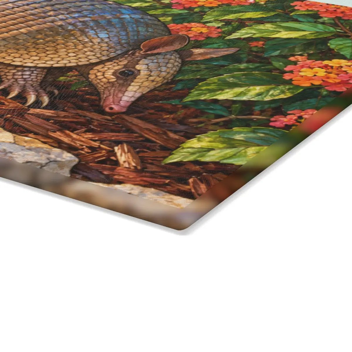 Armadillo Glass Cutting Board, Texas Kitchen Decor, Bluebonnet Armadillo Gift, Stained Glass Style Wildlife Art, Texas Housewarming Gift