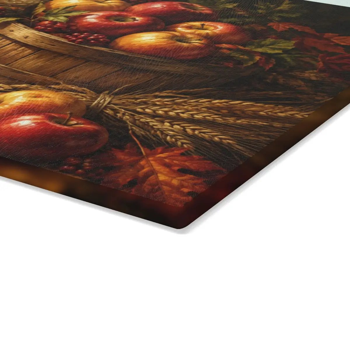 Apple Harvest Glass Cutting Board, Fall Farmhouse Kitchen Decor, Pumpkin Apple Cutting Board, Autumn Kitchen Gift