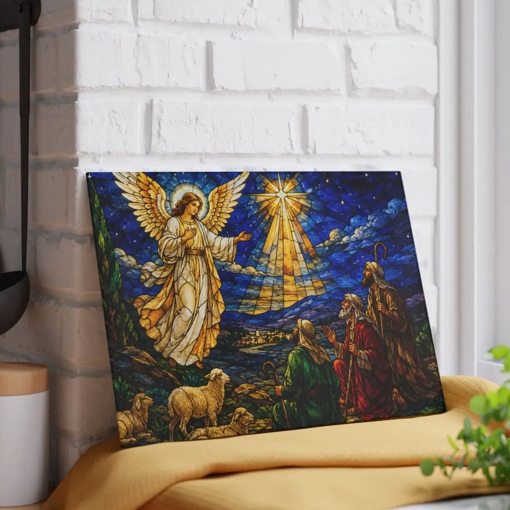 Angel and Shepherds Glass Cutting Board, Christian Christmas Gift, Nativity Kitchen Decor, Religious Christmas Decor, Stained Glass Art