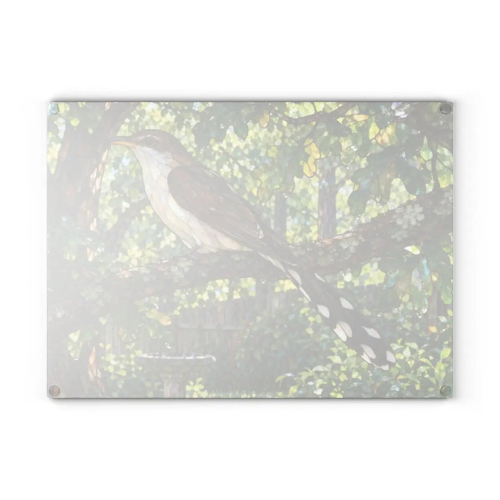 Yellow Billed Cuckoo Glass Cutting Board, Backyard Bird Kitchen Decor, Birdwatcher Gift, Bird Lover Gift, Woodland Serving Board