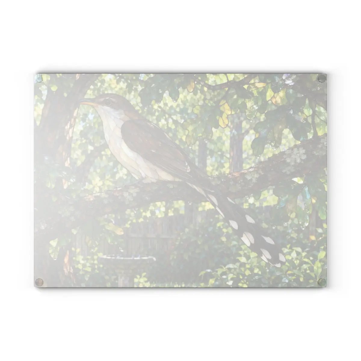 Yellow Billed Cuckoo Glass Cutting Board, Backyard Bird Kitchen Decor, Birdwatcher Gift, Bird Lover Gift, Woodland Serving Board