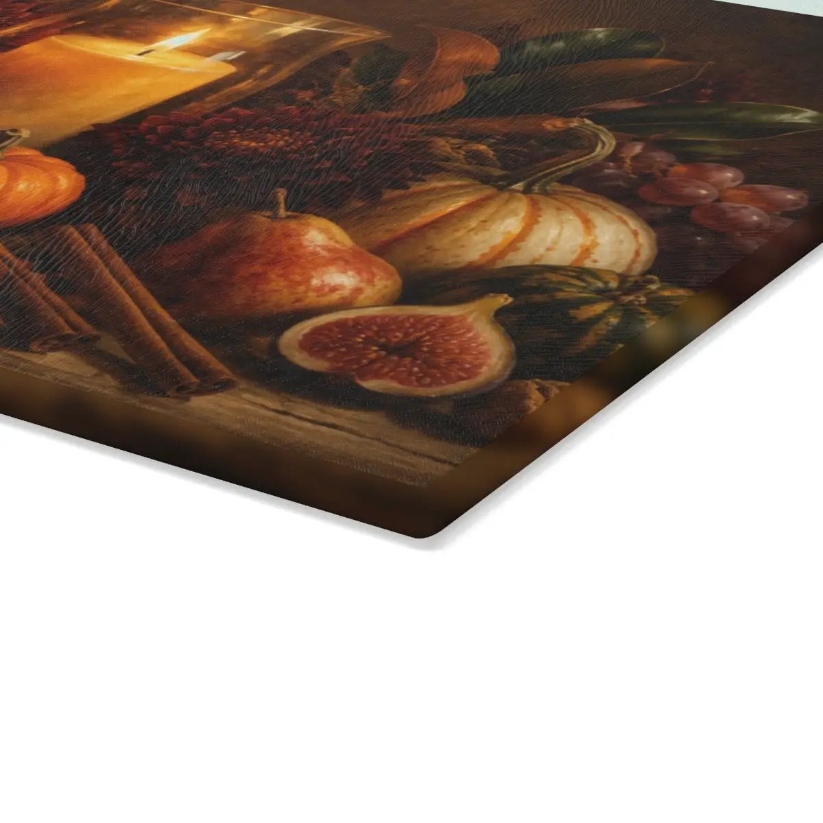 Fall Candle Glass Cutting Board, Cozy Autumn Kitchen Decor, Pumpkin Harvest Cutting Board, Thanksgiving Hostess Gift