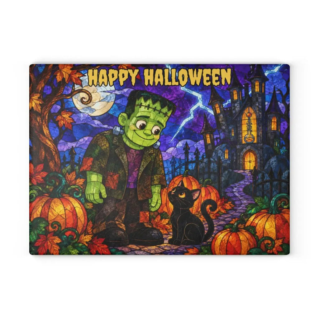 Halloween Monster Personalized Glass Cutting Board, Frankenstein Inspired Kitchen Decor