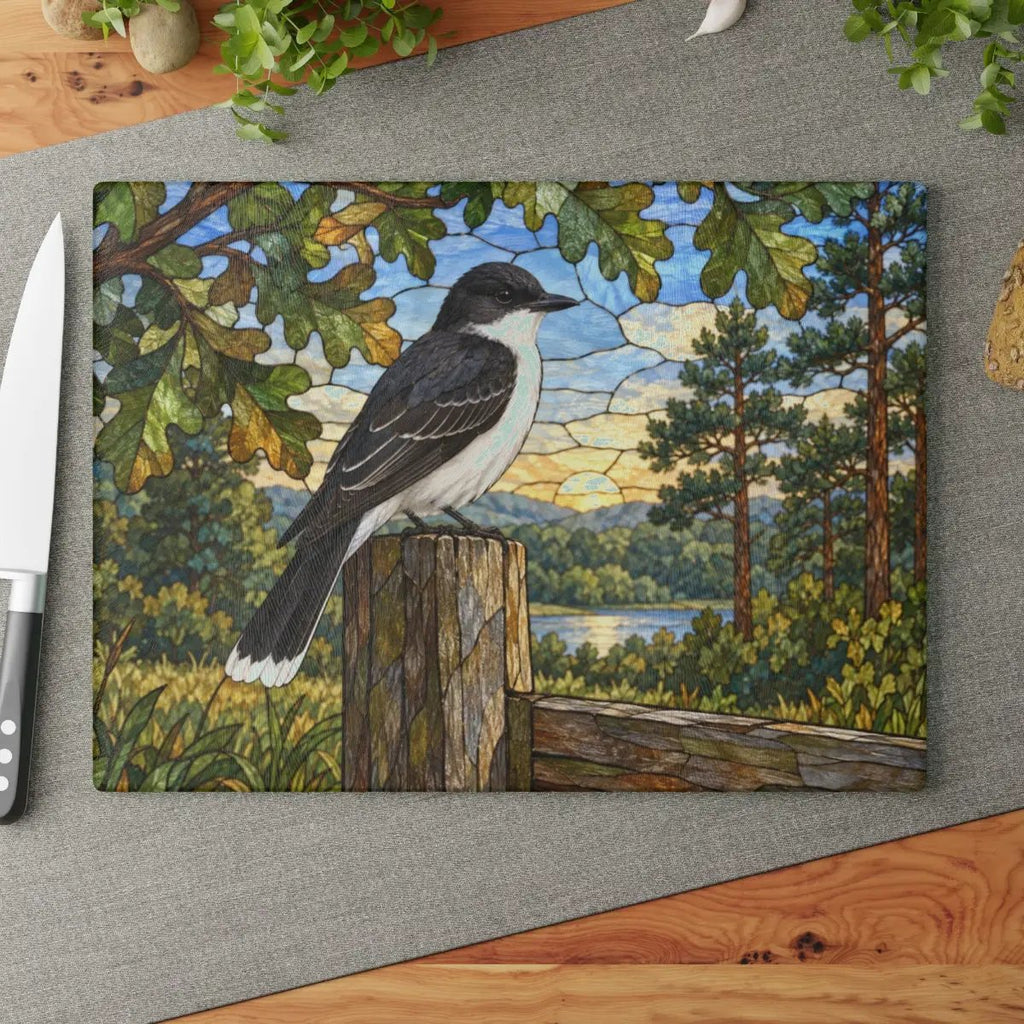 Eastern Kingbird Glass Cutting Board, Backyard Bird Kitchen Decor, Birdwatcher Gift, Songbird Serving Board, Nature Lover Gift