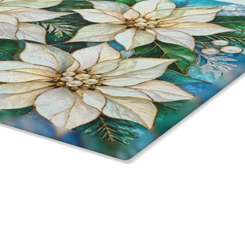 Winter Poinsettia Glass Cutting Board, Holiday Kitchen Decor, Floral Serving Board, Christmas Hostess Gift, Seasonal Home Accent Gift