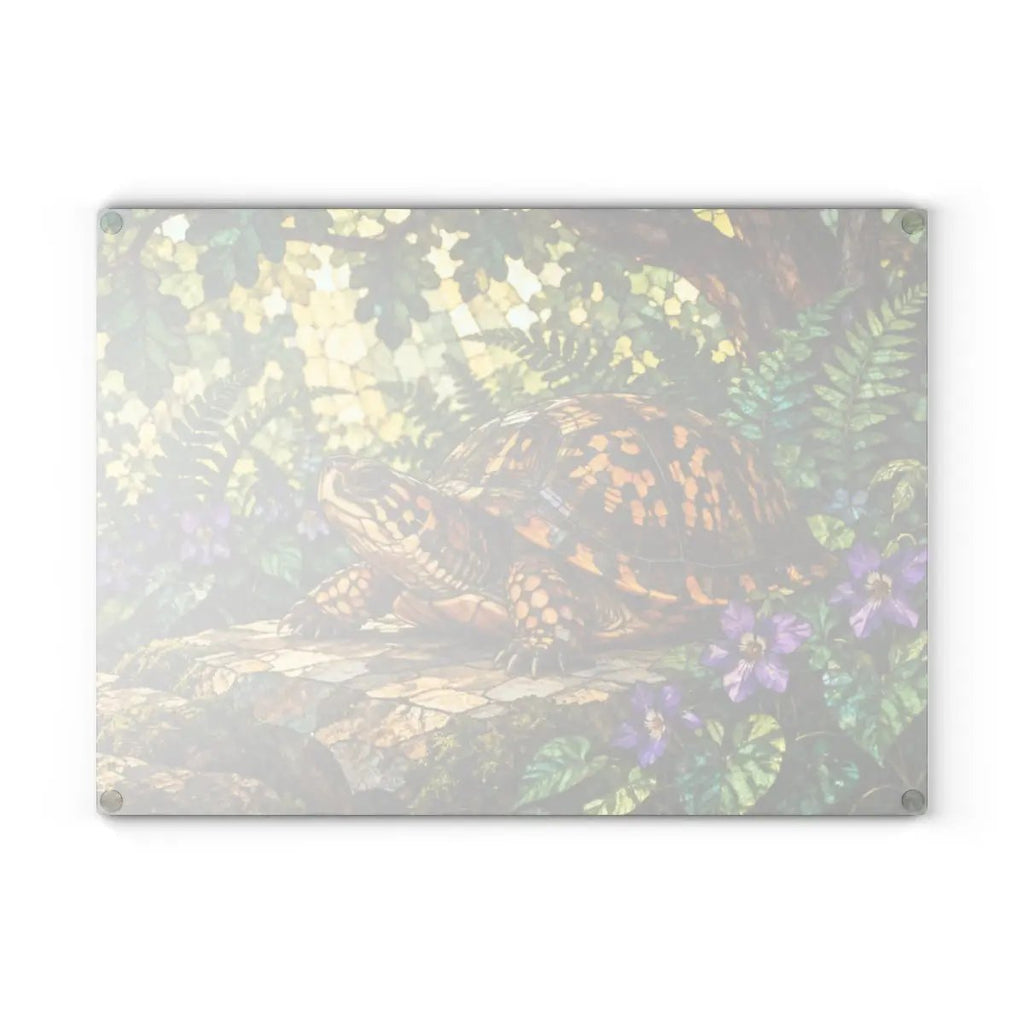 Box Turtle Cutting Board, Woodland Nature Kitchen Decor, Tempered Glass Chopping Board, Turtle Lover Gift, Forest Animal Kitchen Art
