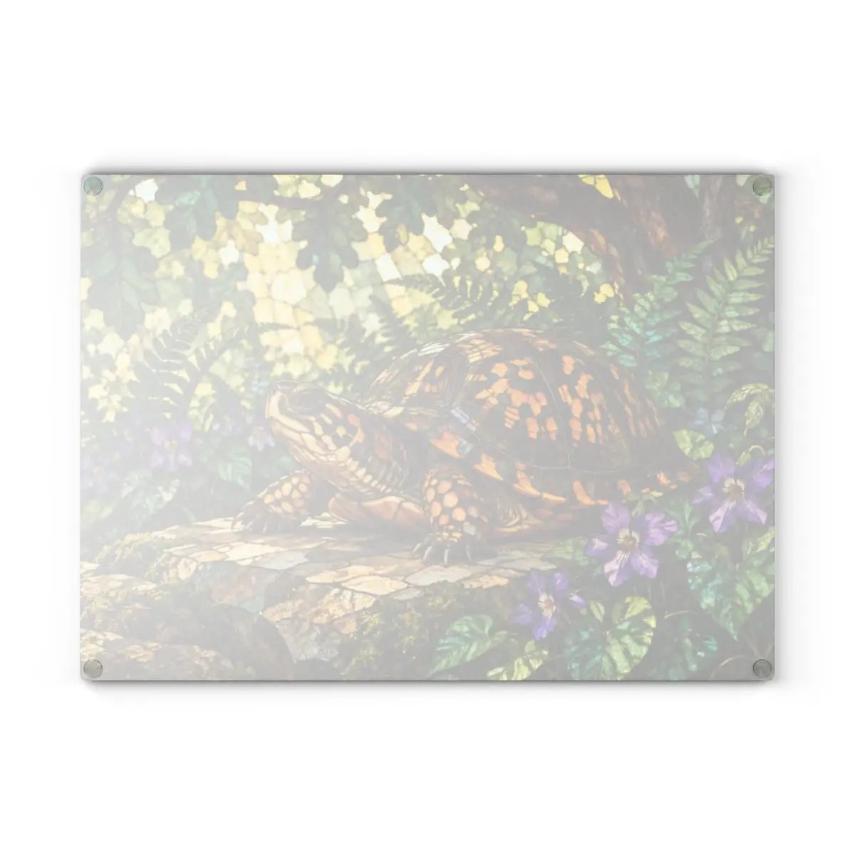 Box Turtle Cutting Board, Woodland Nature Kitchen Decor, Tempered Glass Chopping Board, Turtle Lover Gift, Forest Animal Kitchen Art