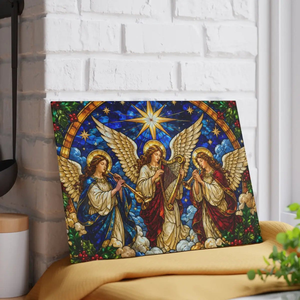 Angel Choir Glass Cutting Board, Stained Glass Christmas Angels, Religious Christmas Decor, Christian Kitchen Gift, Heavenly Angel Gift