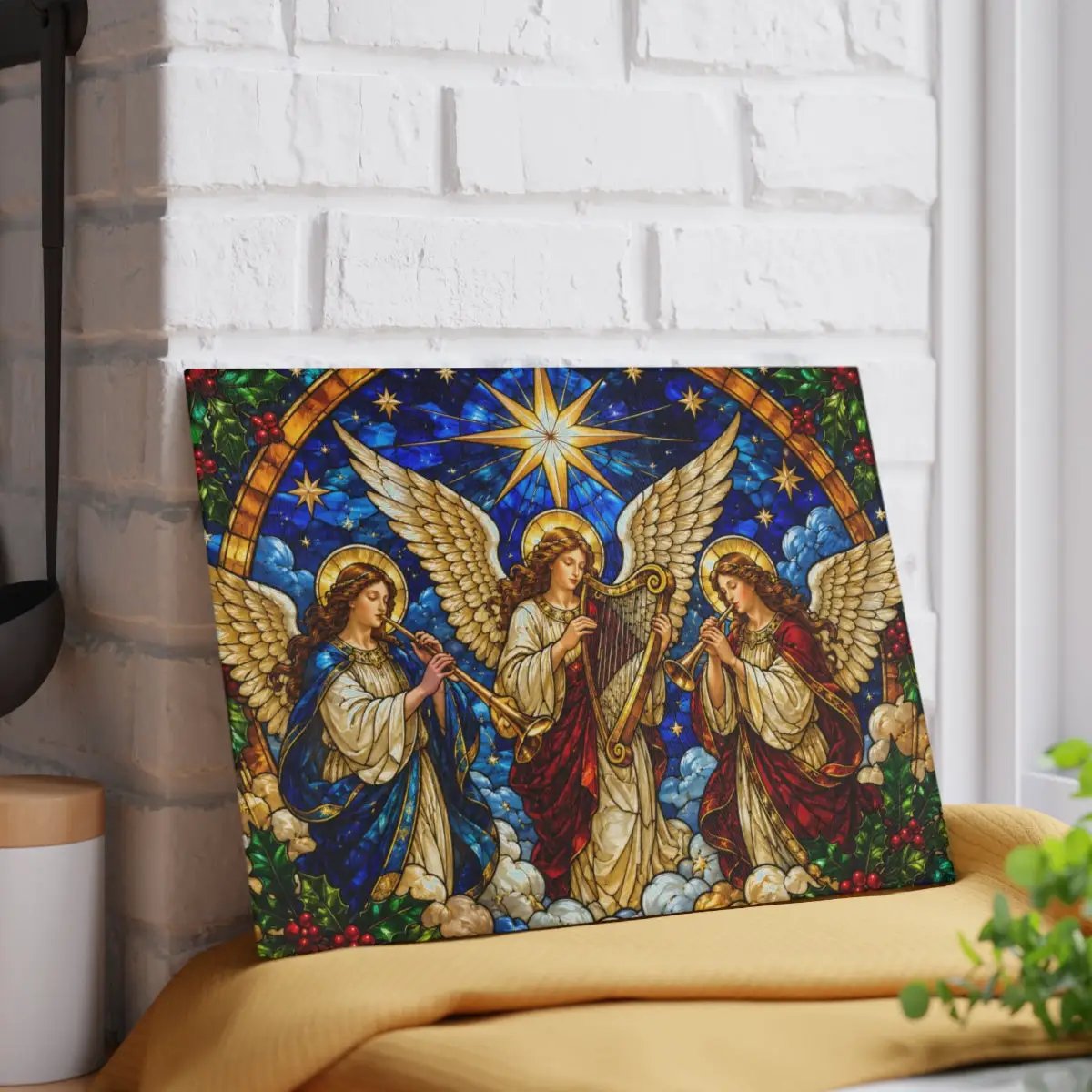 Angel Choir Glass Cutting Board, Stained Glass Christmas Angels, Religious Christmas Decor, Christian Kitchen Gift, Heavenly Angel Gift