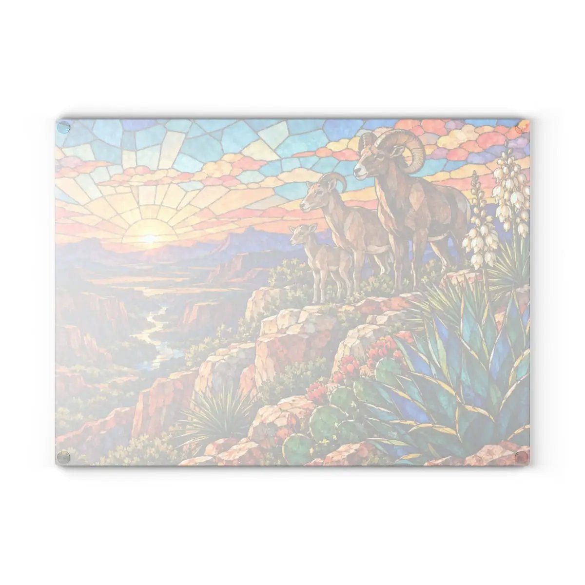 Bighorn Sheep Glass Cutting Board, Texas Wildlife Kitchen Decor, Stained Glass Desert Landscape, Southwestern Cutting Board, Wildlife Gift