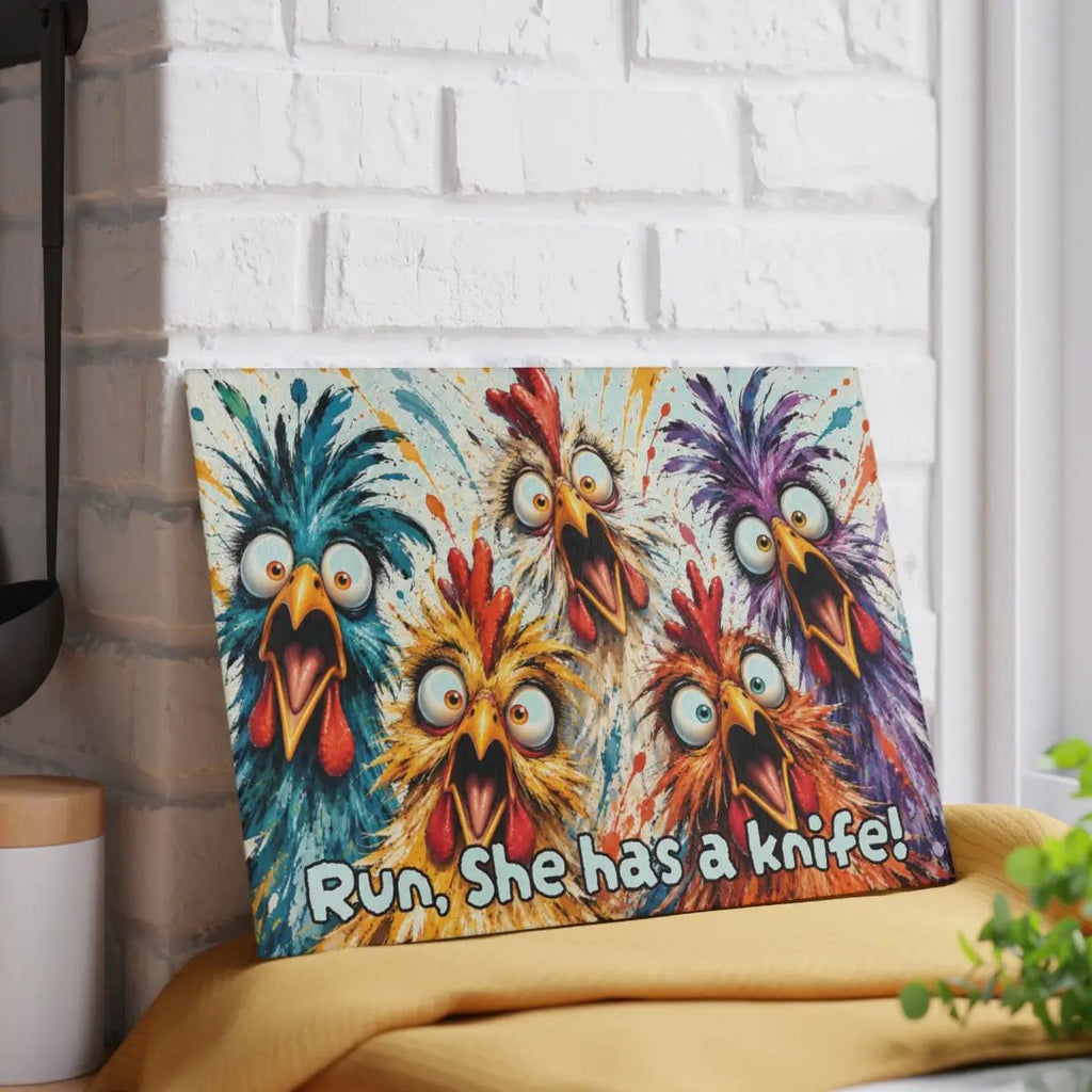 Screaming Chicken Flock Cutting Board, Funny Chicken Kitchen Decor, Colorful Hen Lover Gift, Farmhouse Chicken Gift