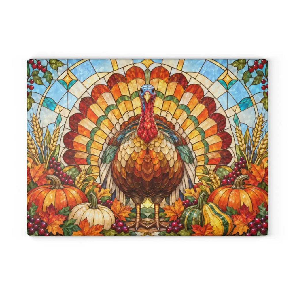 Thanksgiving Turkey Glass Cutting Board, Stained Glass Turkey Kitchen Decor, Fall Harvest Chopping Board, Thanksgiving Gift