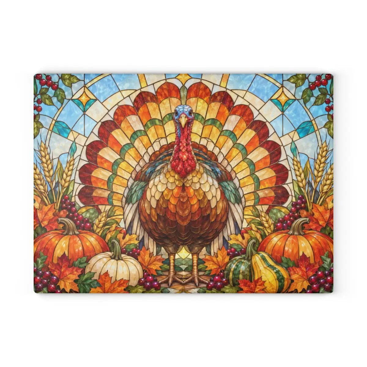 Thanksgiving Turkey Glass Cutting Board, Stained Glass Turkey Kitchen Decor, Fall Harvest Chopping Board, Thanksgiving Gift
