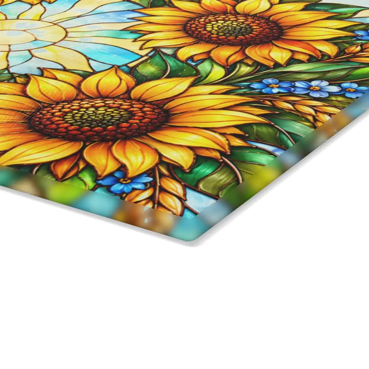 Sunflower Glass Cutting Board, Stained Glass Sunflower Wreath, Floral Kitchen Decor, Yellow Flower Gift, Cheerful Kitchen Art