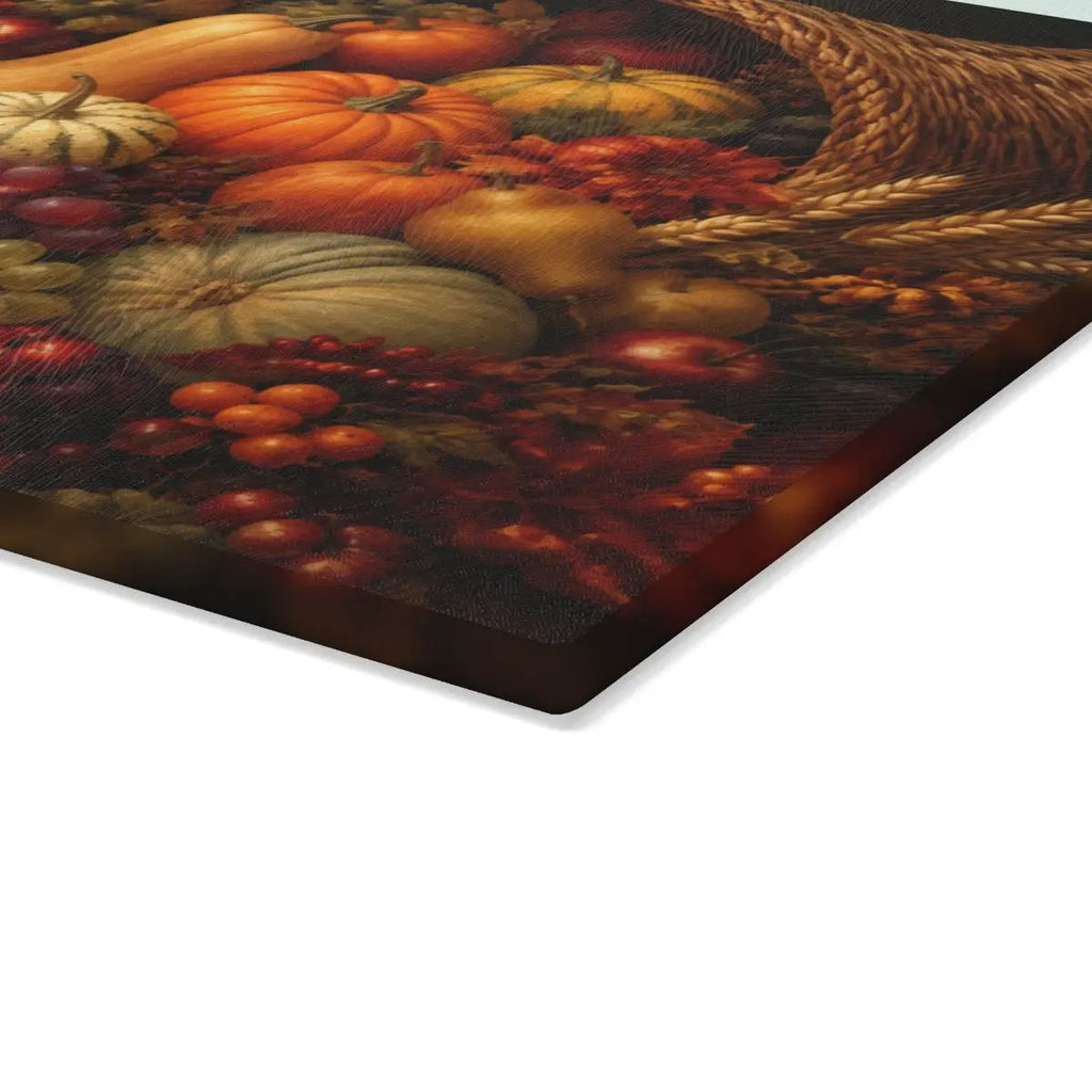 Cornucopia Glass Cutting Board, Thanksgiving Kitchen Decor, Fall Harvest Cutting Board, Autumn Hostess Gift