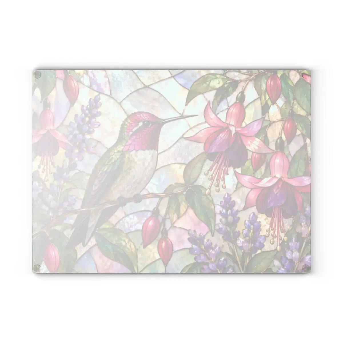 Hummingbird Cutting Board, Stained Glass Hummingbird Decor, Fuchsia Flower Kitchen Decor, Bird Lover Gift, Garden Lover Gift