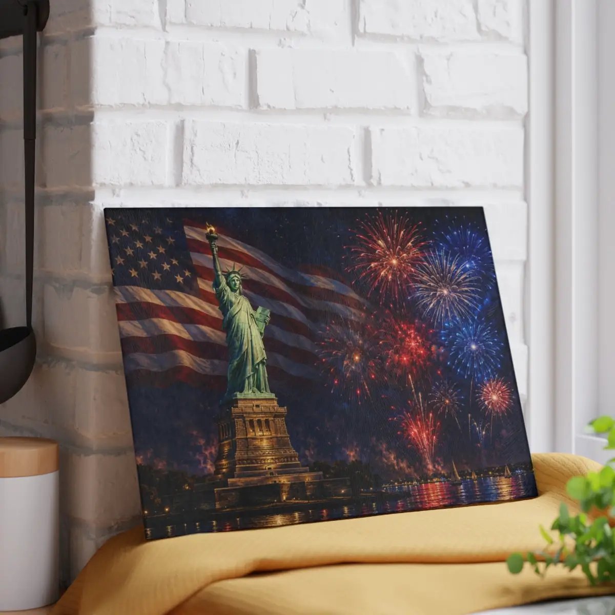 Statue of Liberty Cutting Board, American Flag Glass Cutting Board, 4th of July Kitchen Decor, Patriotic Gift, Americana Decor