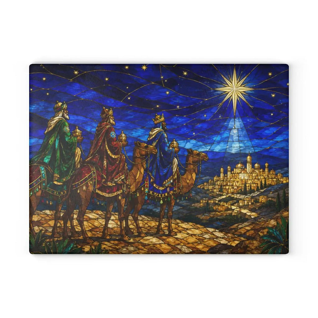Three Wise Men Glass Cutting Board, Christian Christmas Gift, Magi Star of Bethlehem Decor, Religious Christmas, Stained Glass Art