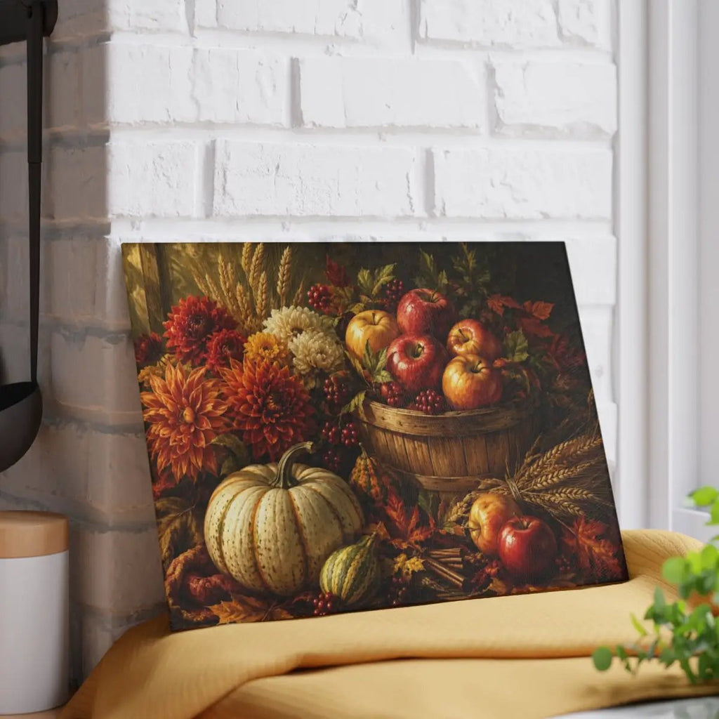 Apple Harvest Glass Cutting Board, Fall Farmhouse Kitchen Decor, Pumpkin Apple Cutting Board, Autumn Kitchen Gift