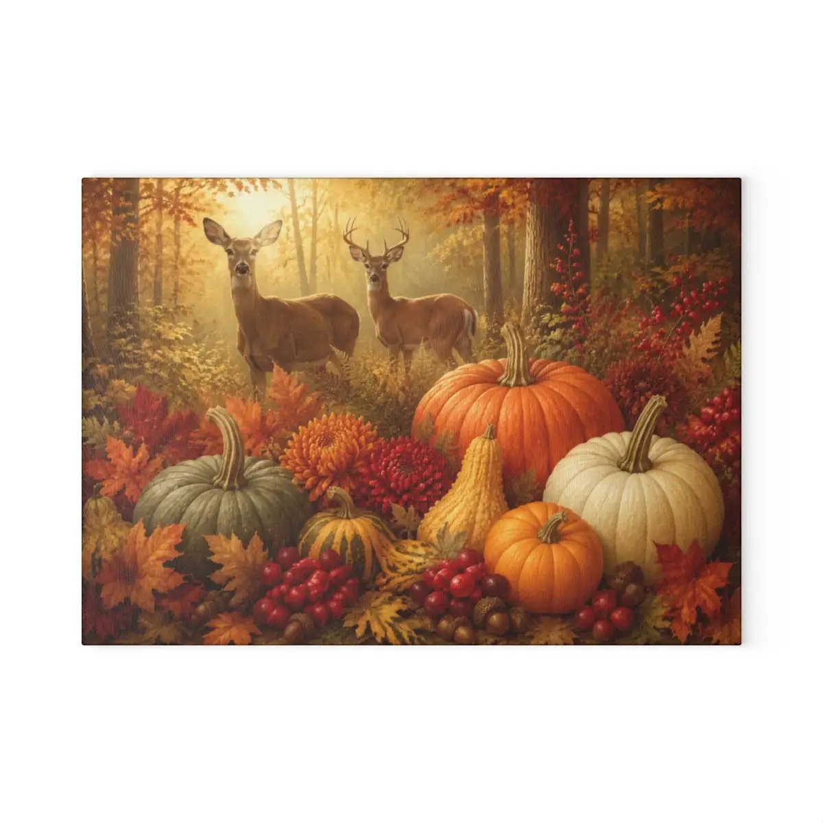 Deer Glass Cutting Board, Woodland Fall Kitchen Decor, Pumpkin Harvest Cutting Board, Rustic Autumn Gift