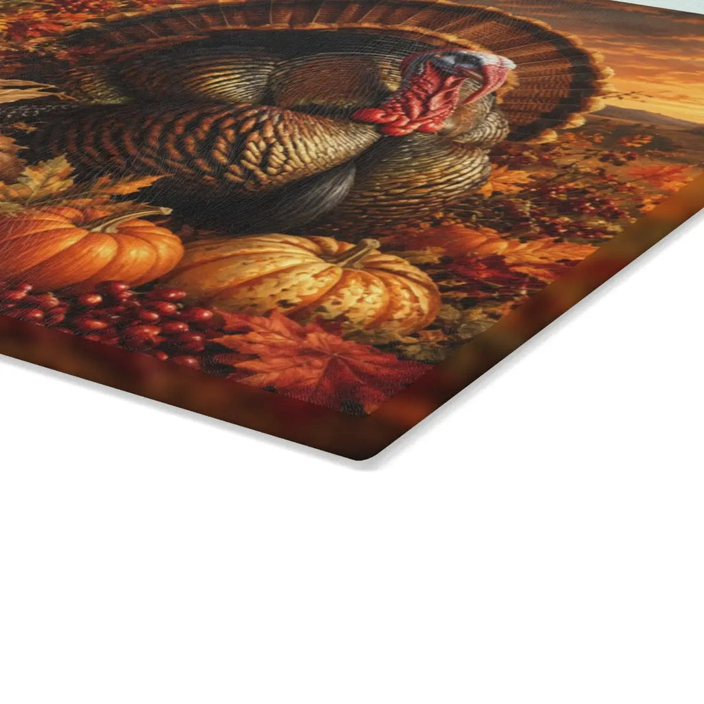 Turkey Glass Cutting Board, Thanksgiving Kitchen Decor, Fall Harvest Cutting Board, Turkey Hostess Gift
