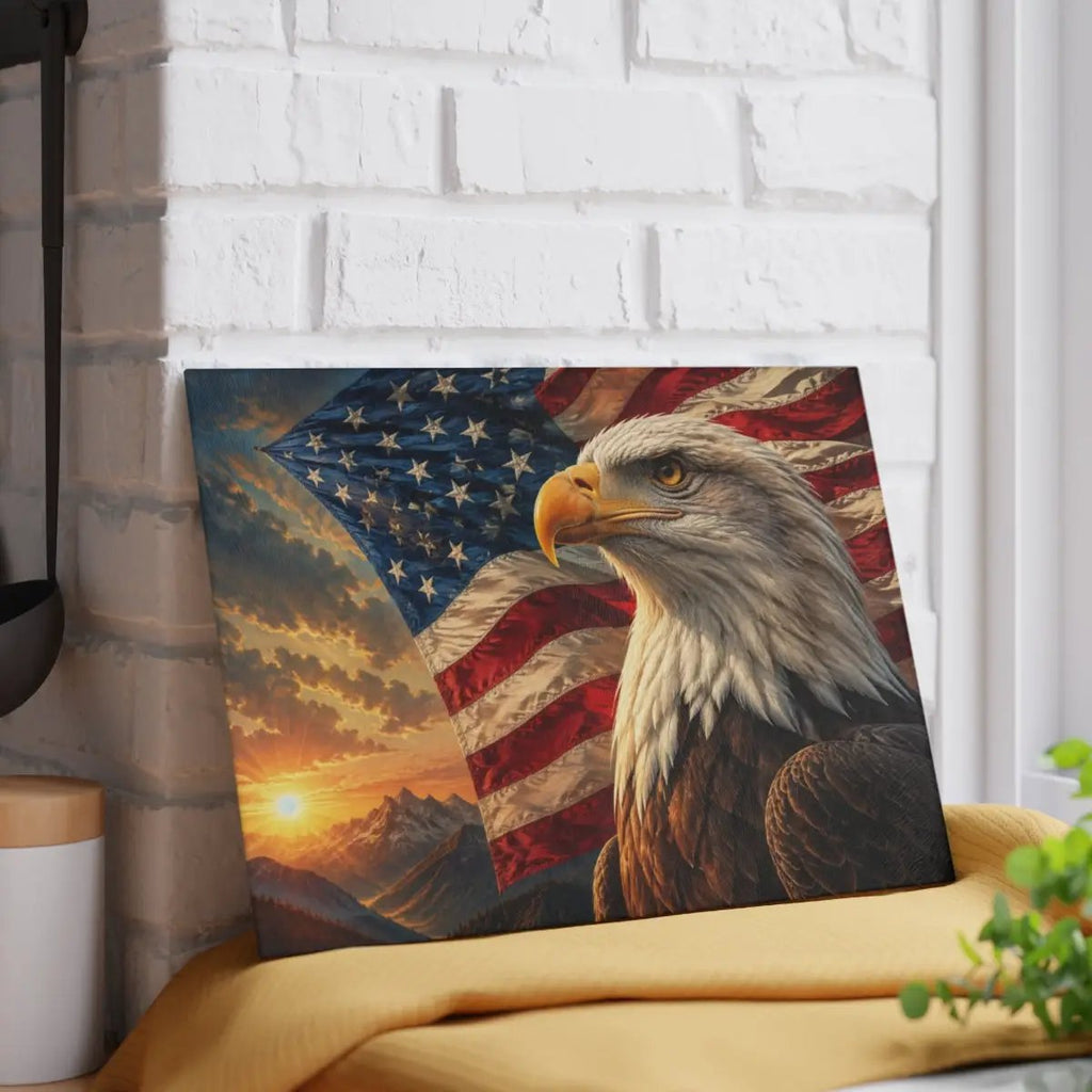 Patriotic Eagle Cutting Board, American Flag Glass Cutting Board, Bald Eagle Kitchen Decor, USA Patriotic Gift, Americana Home Decor