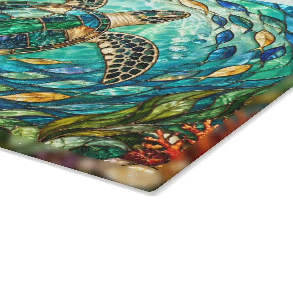 Sea Turtle Glass Cutting Board, Ocean Kitchen Decor, Coastal Serving Board, Underwater Sea Life Chopping Board, Beach House Gift Idea