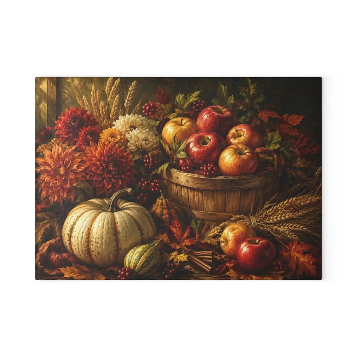 Apple Harvest Glass Cutting Board, Fall Farmhouse Kitchen Decor, Pumpkin Apple Cutting Board, Autumn Kitchen Gift
