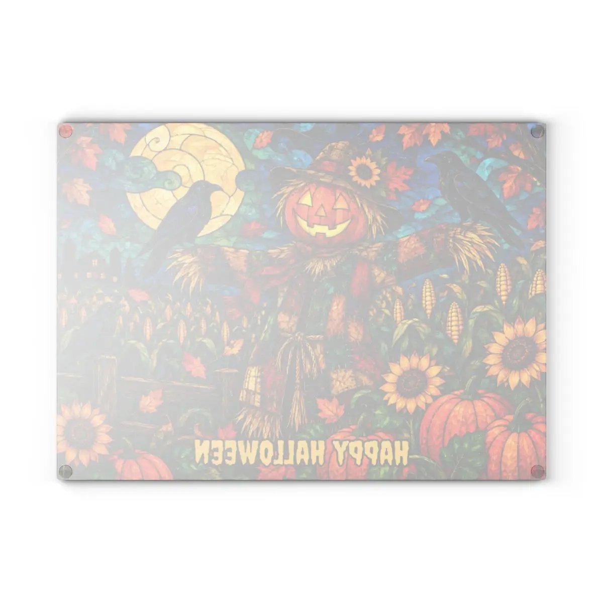 Halloween Scarecrow Personalized Glass Cutting Board, Spooky Pumpkin Kitchen Decor