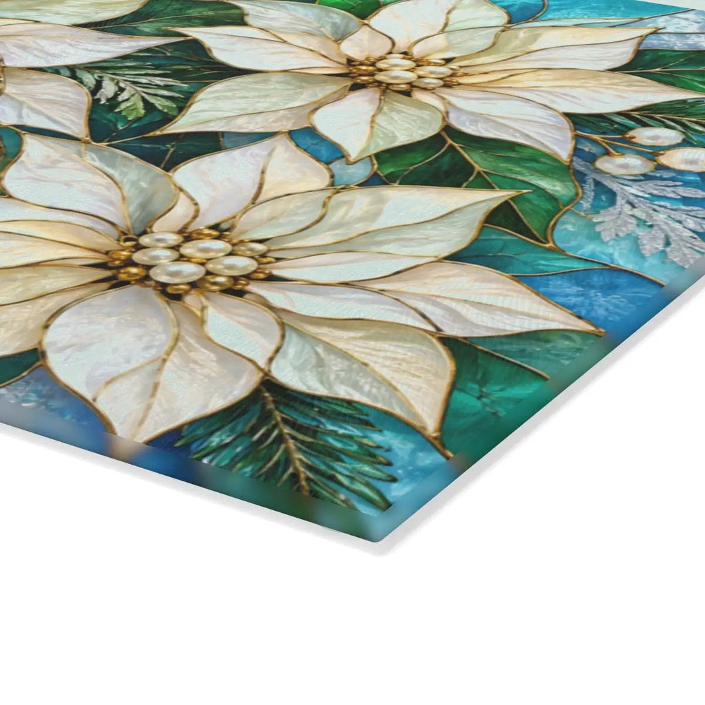 Winter Poinsettia Glass Cutting Board, Holiday Kitchen Decor, Floral Serving Board, Christmas Hostess Gift, Seasonal Home Accent Gift