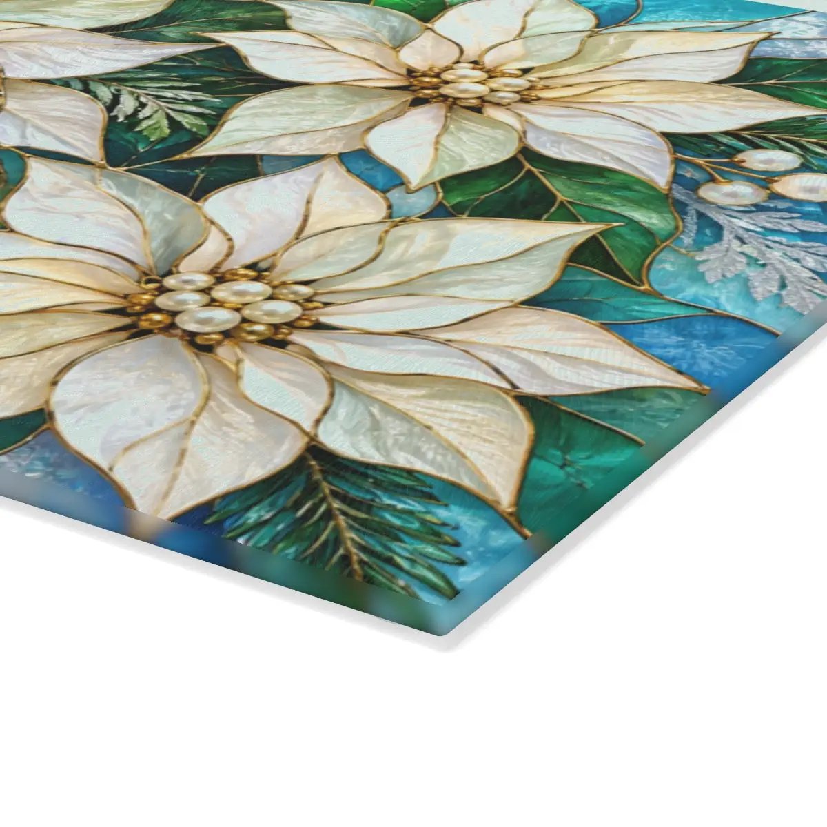 Winter Poinsettia Glass Cutting Board, Holiday Kitchen Decor, Floral Serving Board, Christmas Hostess Gift, Seasonal Home Accent Gift