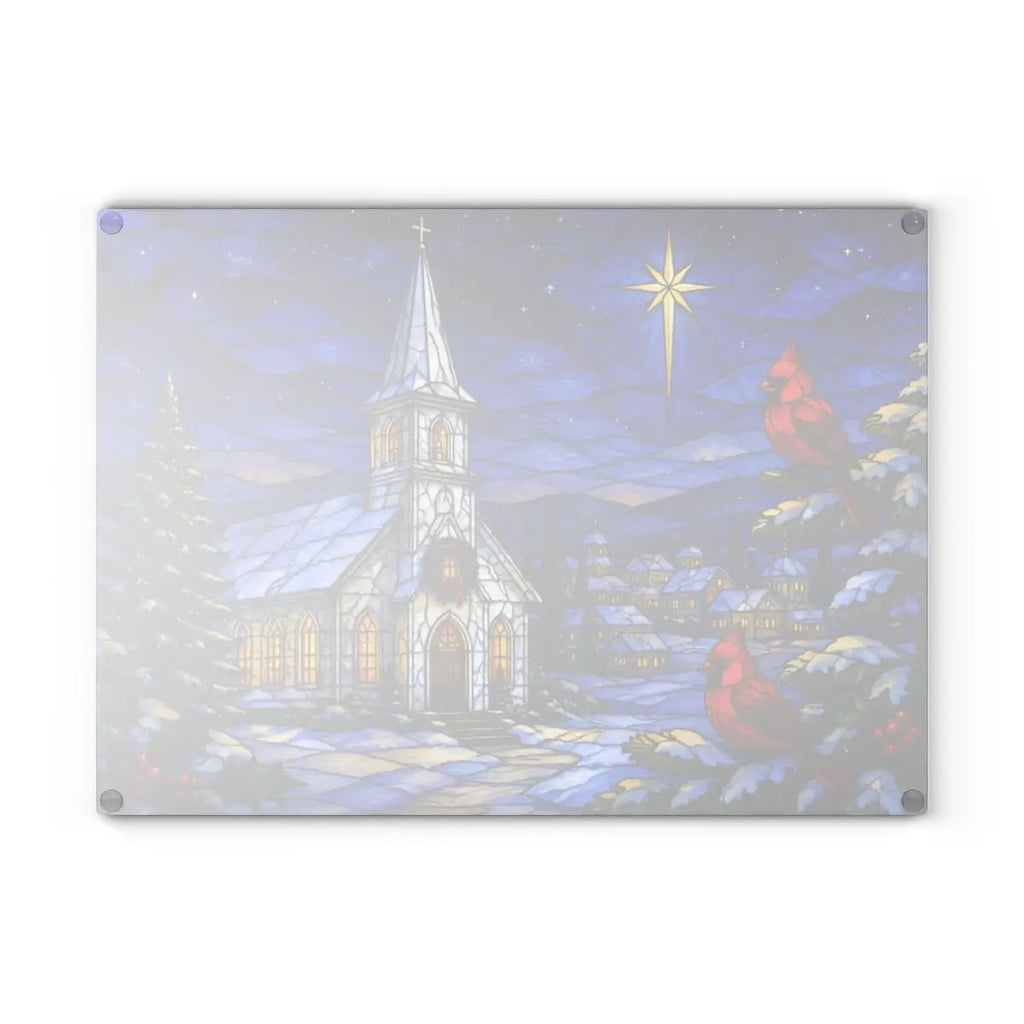 Christmas Church Glass Cutting Board, Cardinal Stained Glass Decor, Christian Christmas Kitchen Gift, Religious Holiday Decor