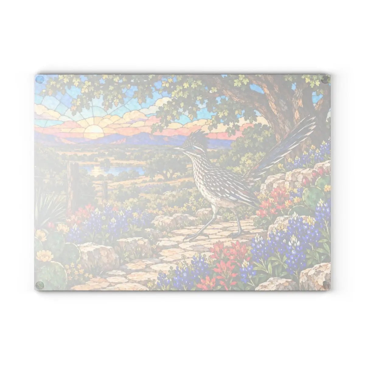 Texas Roadrunner Glass Cutting Board, Bluebonnet Kitchen Decor, Texas Wildflower Gift, Southwestern Kitchen Decor, Stained Glass Style