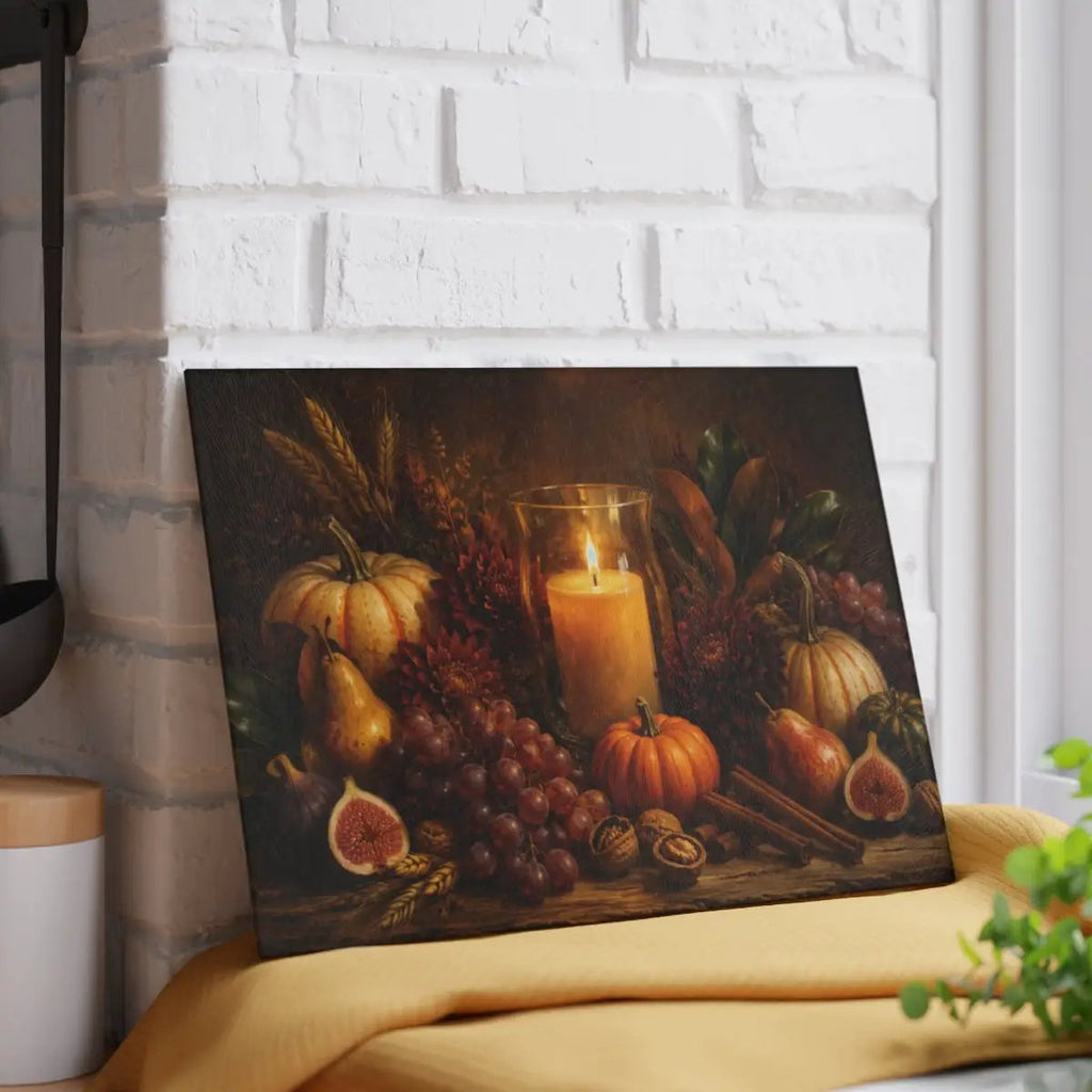 Fall Candle Glass Cutting Board, Cozy Autumn Kitchen Decor, Pumpkin Harvest Cutting Board, Thanksgiving Hostess Gift
