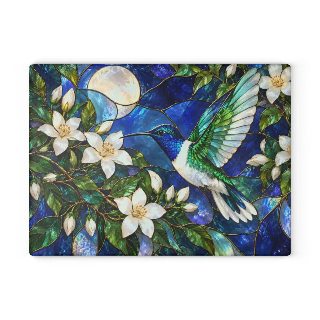 Hummingbird Cutting Board, Stained Glass Bird Decor, Moonlit Jasmine Floral Kitchen Decor, Hummingbird Gift, Nature Lover Gift