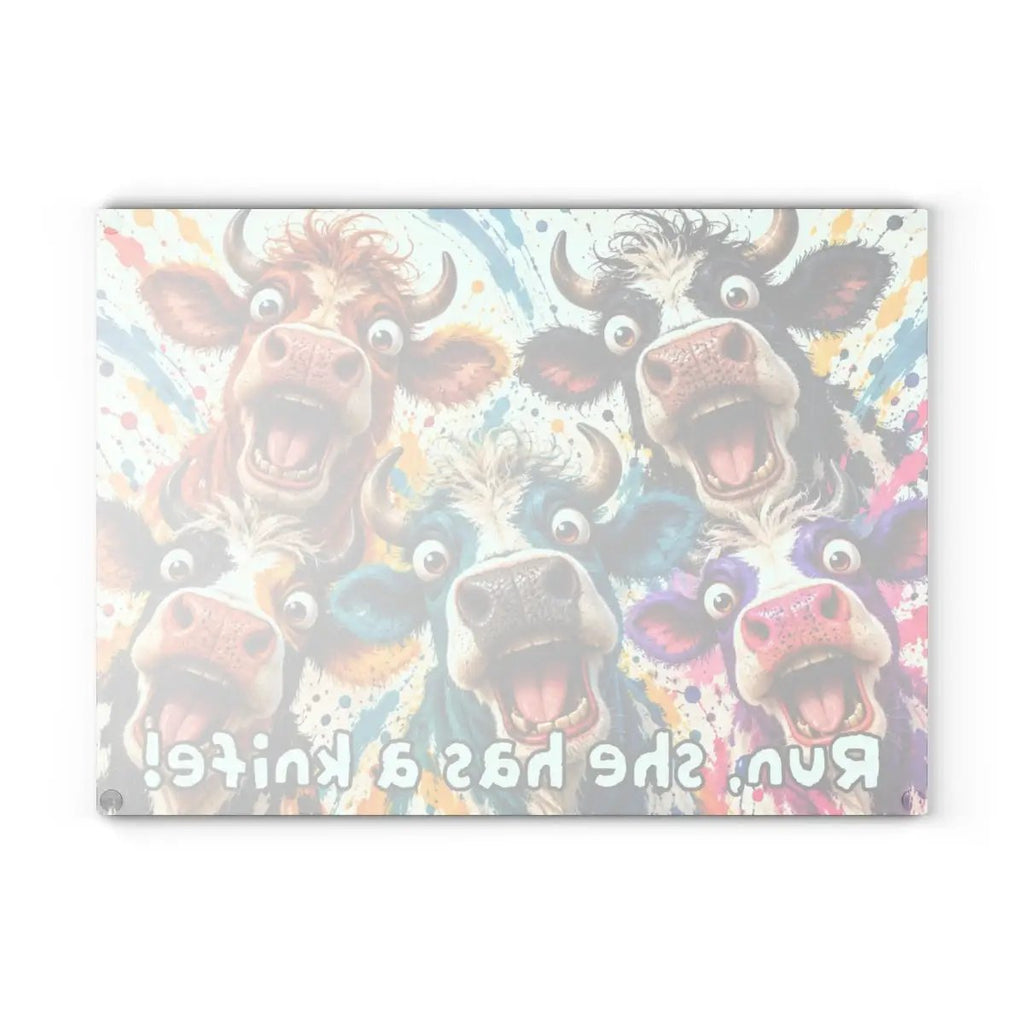 Screaming Cow Cutting Board, Funny Cow Glass Cutting Board, Colorful Cow Kitchen Decor, Farm Animal Gift, Cow Lover Gift