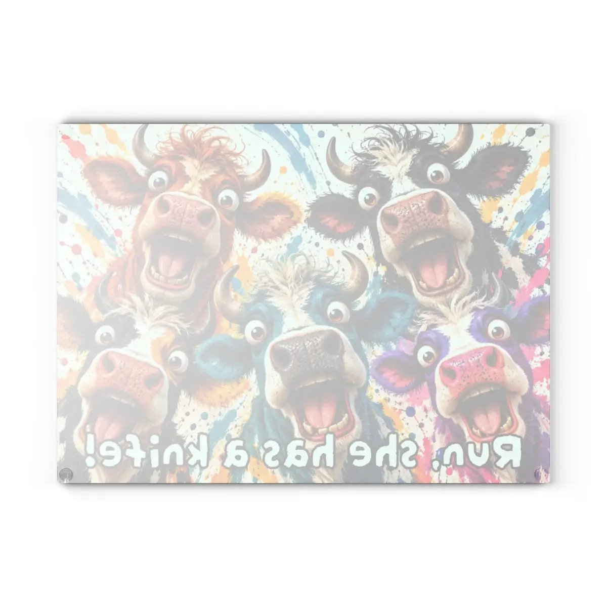 Screaming Cow Cutting Board, Funny Cow Glass Cutting Board, Colorful Cow Kitchen Decor, Farm Animal Gift, Cow Lover Gift