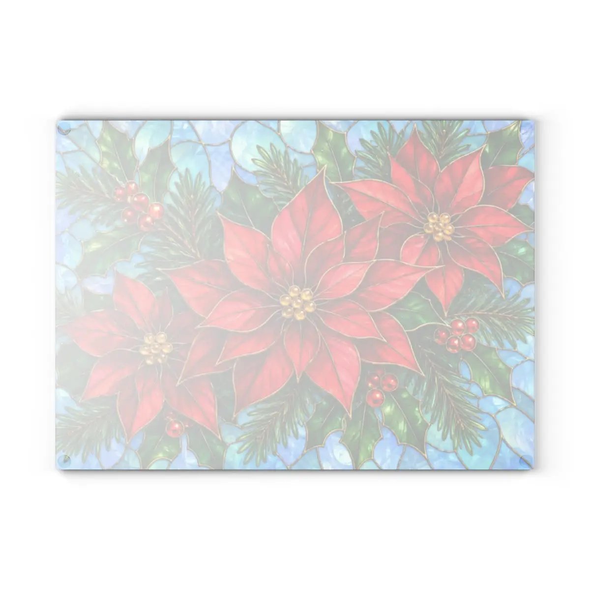 Christmas Poinsettia Glass Cutting Board, Evergreen Holiday Kitchen Decor, Red Floral Serving Board, Festive Winter Cooking Gift Idea