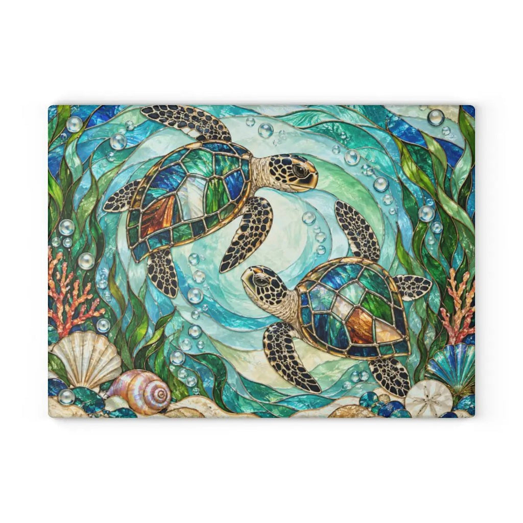 Sea Turtle Glass Cutting Board, Ocean Kitchen Decor, Coastal Serving Board, Marine Life Gift, Sea Lover Kitchen Accessory, Beach House