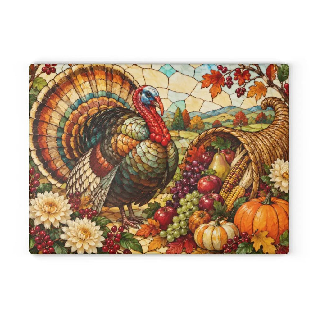 Thanksgiving Turkey Glass Cutting Board, Stained Glass Harvest Kitchen Decor, Fall Turkey Chopping Board, Country Thanksgiving Gift