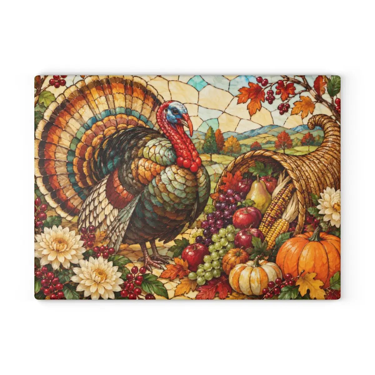 Thanksgiving Turkey Glass Cutting Board, Stained Glass Harvest Kitchen Decor, Fall Turkey Chopping Board, Country Thanksgiving Gift
