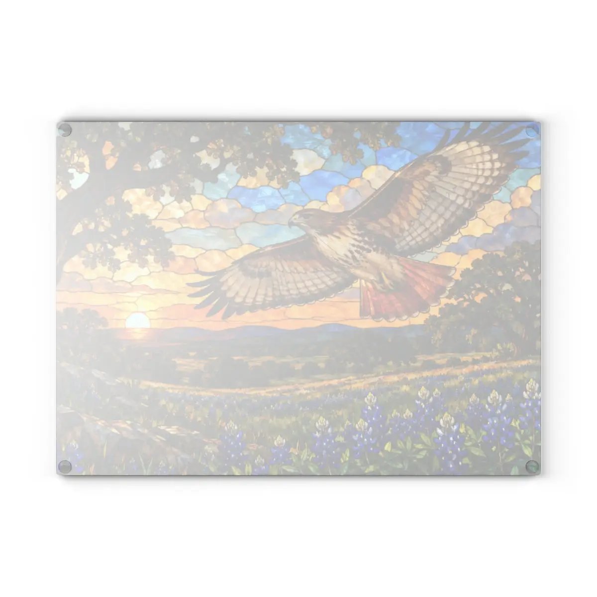Red-Tailed Hawk Glass Cutting Board, Wildlife Kitchen Decor, Bird Lover Gift, Scenic Sunset Countryside Chopping Board, Nature Home Accent