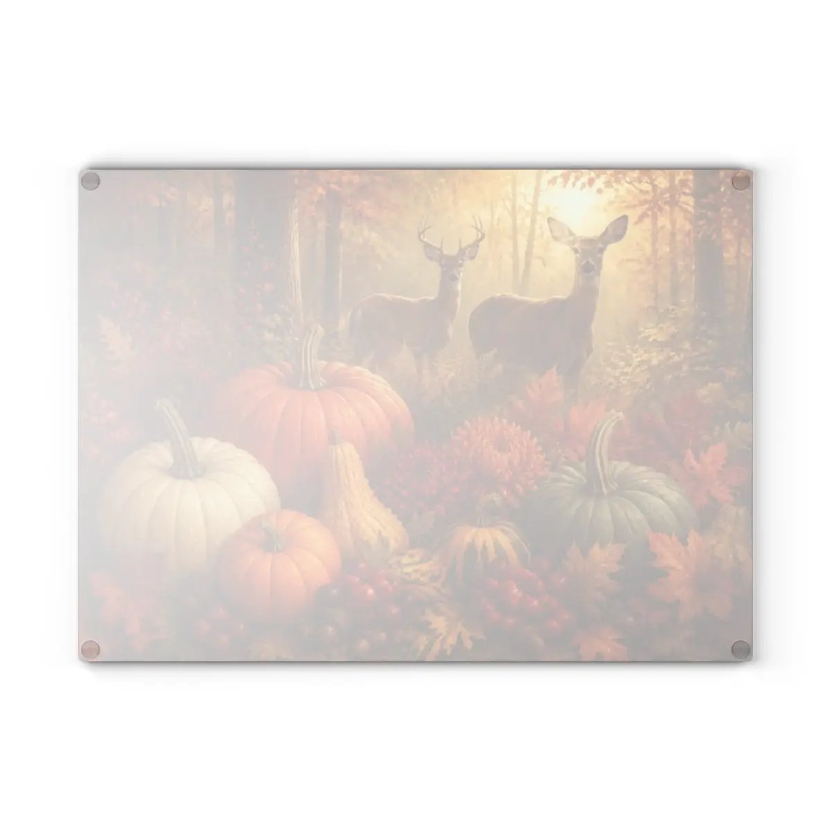 Deer Glass Cutting Board, Woodland Fall Kitchen Decor, Pumpkin Harvest Cutting Board, Rustic Autumn Gift