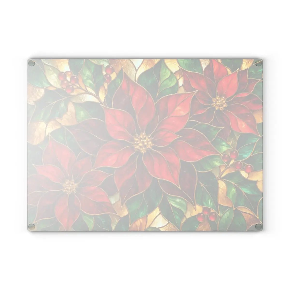 Christmas Poinsettia Glass Cutting Board, Holiday Kitchen Decor, Red Poinsettias and Holly, Festive Chopping Board, Seasonal Gift Idea