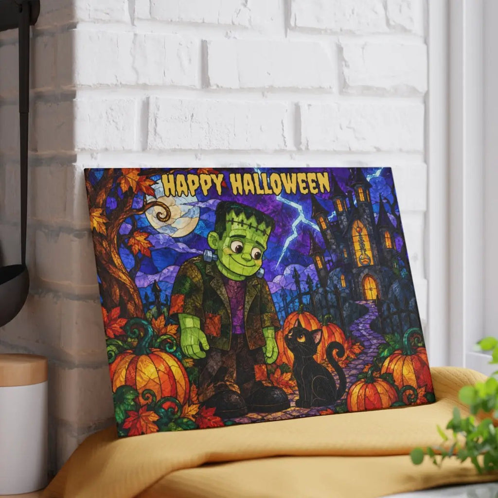 Halloween Monster Personalized Glass Cutting Board, Frankenstein Inspired Kitchen Decor