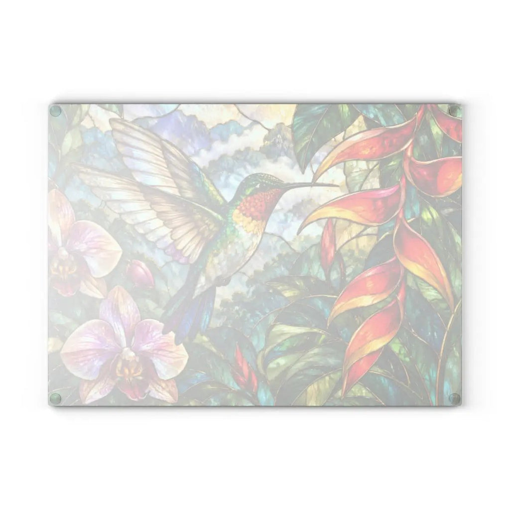 Hummingbird Cutting Board, Stained Glass Bird Decor, Tropical Orchid Kitchen Decor, Floral Hummingbird Gift, Nature Lover Gift